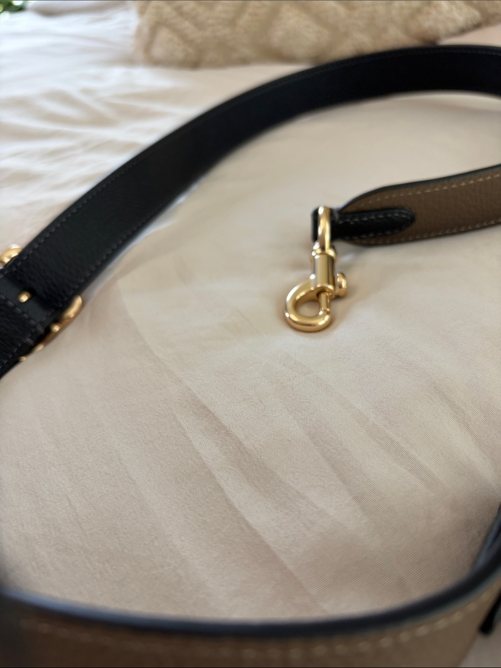 Reversible Coach Leather Adjustable Shoulder Strap  - Taupe and Black - Picture 5 of 5